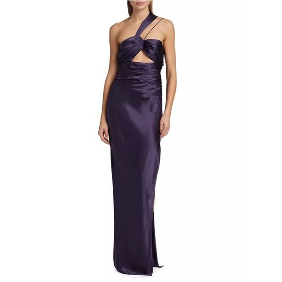 THE SEI Silk One-Shoulder Cut-Out Gown in Fig Color - Picture 1 of 15